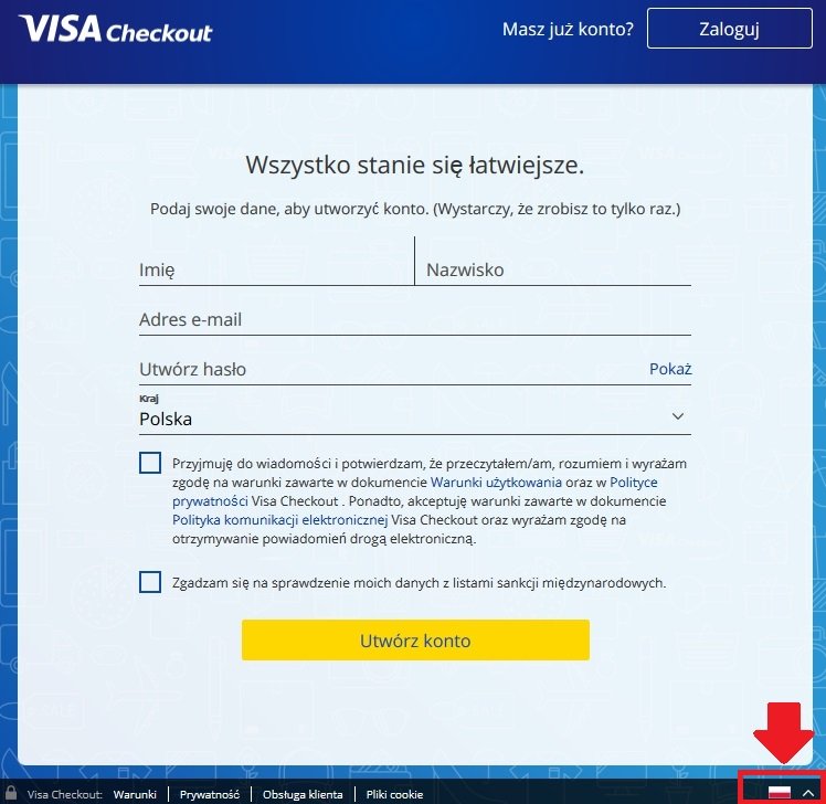 Visa Checkout - zakładanie konta użytkownika